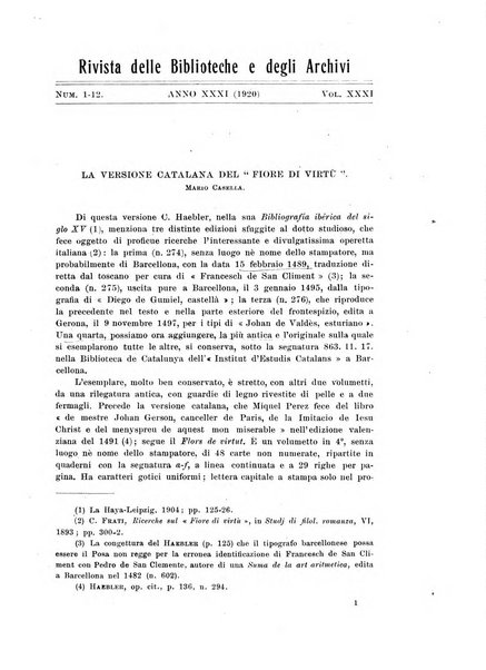 Rivista delle biblioteche e degli archivi periodico di biblioteconomia e di bibliografia di paleografia e di archivistica