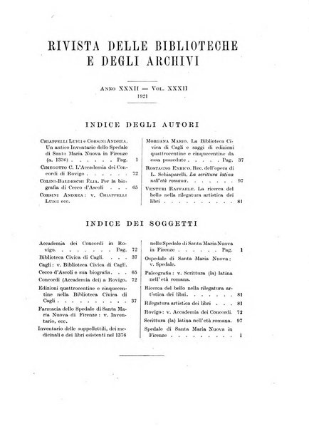 Rivista delle biblioteche e degli archivi periodico di biblioteconomia e di bibliografia di paleografia e di archivistica