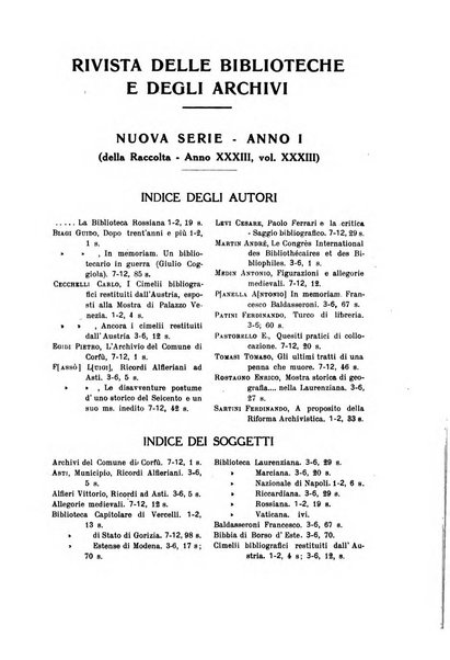 Rivista delle biblioteche e degli archivi periodico di biblioteconomia e di bibliografia di paleografia e di archivistica