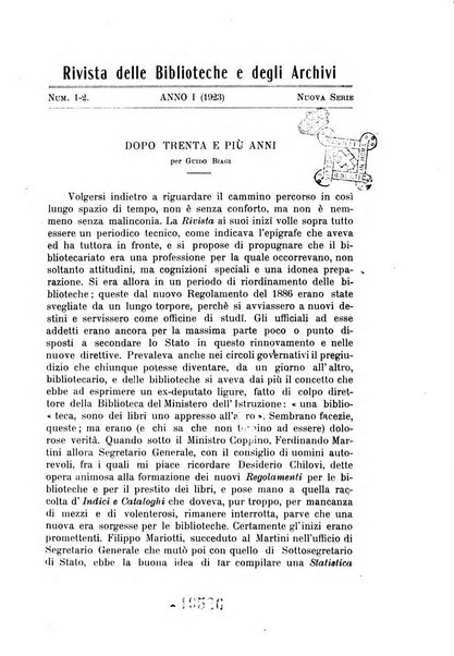 Rivista delle biblioteche e degli archivi periodico di biblioteconomia e di bibliografia di paleografia e di archivistica