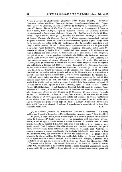 Rivista delle biblioteche e degli archivi periodico di biblioteconomia e di bibliografia di paleografia e di archivistica