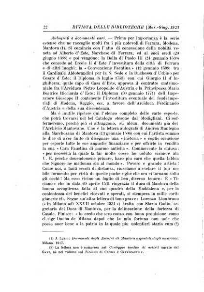 Rivista delle biblioteche e degli archivi periodico di biblioteconomia e di bibliografia di paleografia e di archivistica