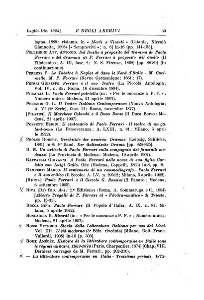 Rivista delle biblioteche e degli archivi periodico di biblioteconomia e di bibliografia di paleografia e di archivistica