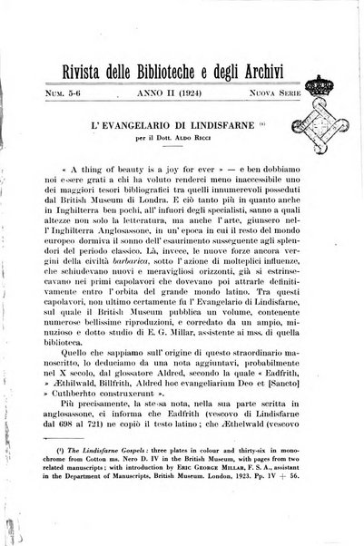 Rivista delle biblioteche e degli archivi periodico di biblioteconomia e di bibliografia di paleografia e di archivistica