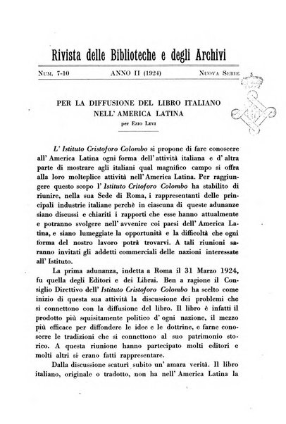 Rivista delle biblioteche e degli archivi periodico di biblioteconomia e di bibliografia di paleografia e di archivistica