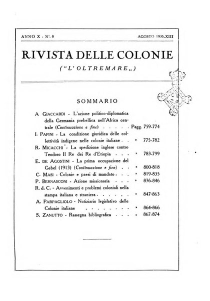 Rivista delle colonie, L'oltremare