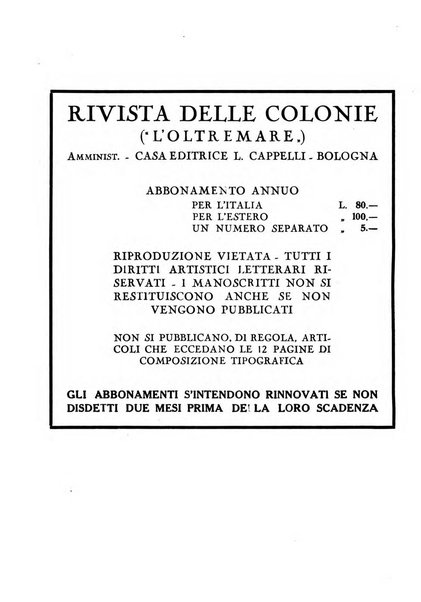 Rivista delle colonie, L'oltremare