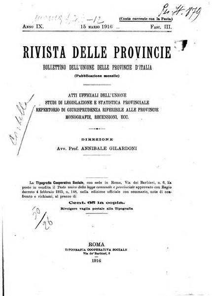 Rivista delle province bollettino dell'Unione delle province d'Italia