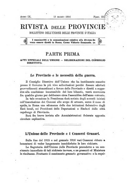 Rivista delle province bollettino dell'Unione delle province d'Italia