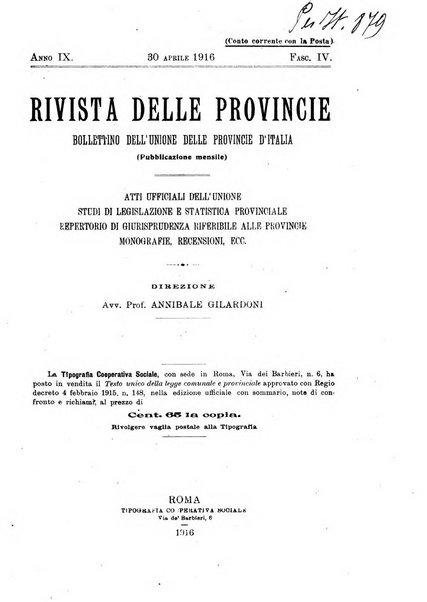 Rivista delle province bollettino dell'Unione delle province d'Italia