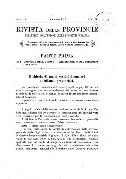 Rivista delle province bollettino dell'Unione delle province d'Italia