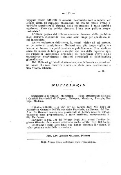 Rivista delle province bollettino dell'Unione delle province d'Italia