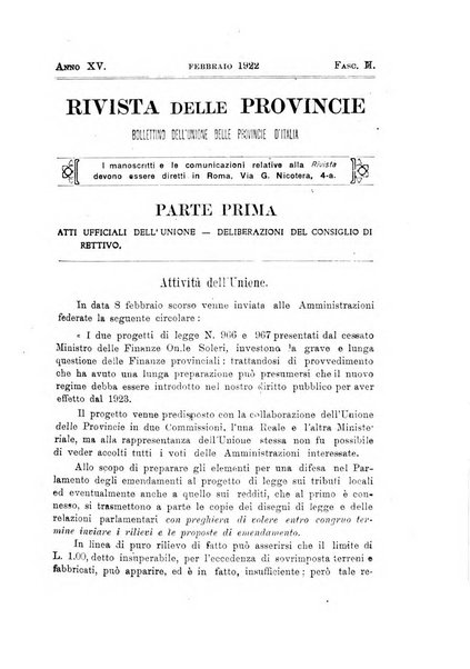 Rivista delle province bollettino dell'Unione delle province d'Italia