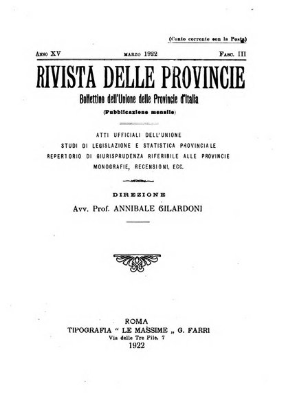 Rivista delle province bollettino dell'Unione delle province d'Italia