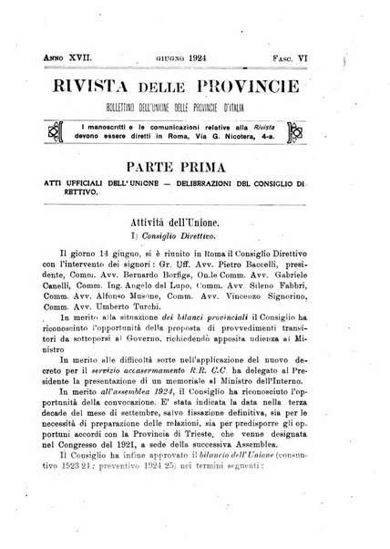 Rivista delle province bollettino dell'Unione delle province d'Italia