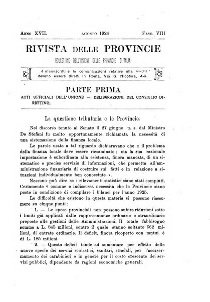 Rivista delle province bollettino dell'Unione delle province d'Italia