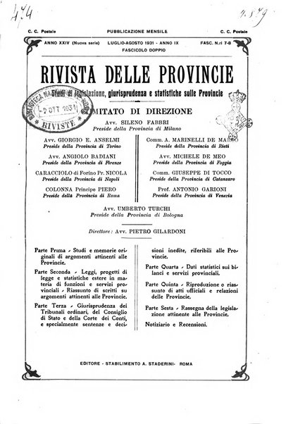 Rivista delle province bollettino dell'Unione delle province d'Italia