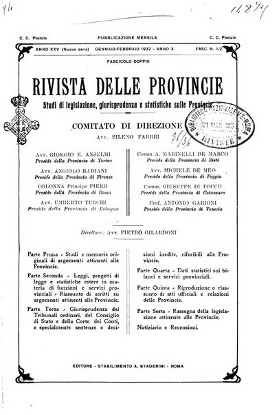 Rivista delle province bollettino dell'Unione delle province d'Italia