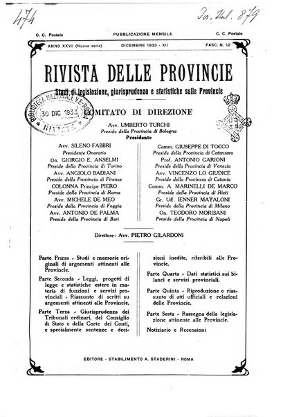 Rivista delle province bollettino dell'Unione delle province d'Italia