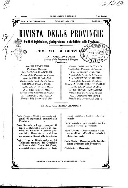 Rivista delle province bollettino dell'Unione delle province d'Italia