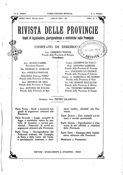 Rivista delle province bollettino dell'Unione delle province d'Italia