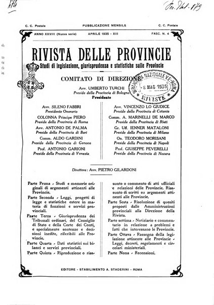 Rivista delle province bollettino dell'Unione delle province d'Italia