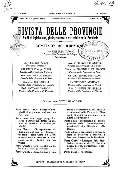 Rivista delle province bollettino dell'Unione delle province d'Italia