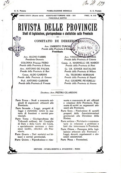 Rivista delle province bollettino dell'Unione delle province d'Italia