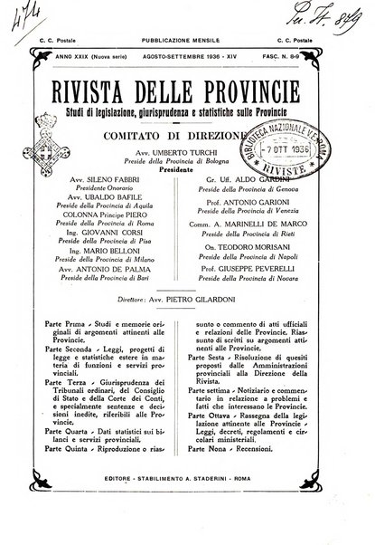 Rivista delle province bollettino dell'Unione delle province d'Italia