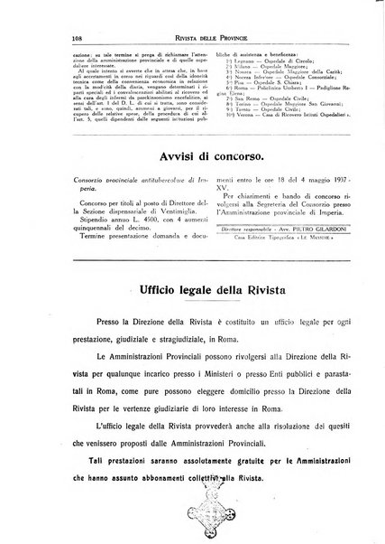 Rivista delle province bollettino dell'Unione delle province d'Italia