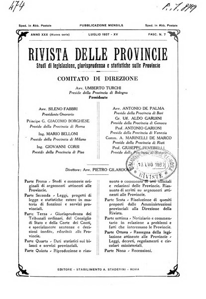 Rivista delle province bollettino dell'Unione delle province d'Italia