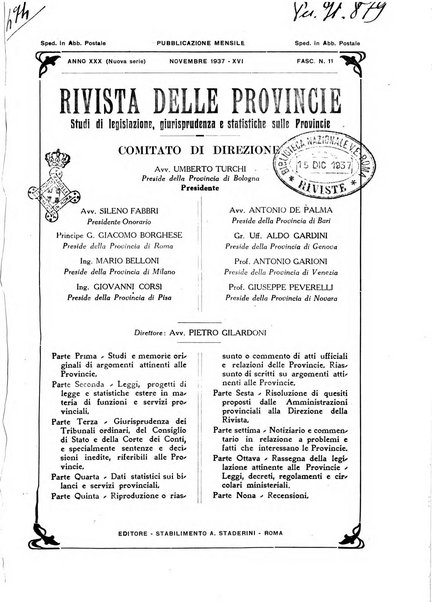 Rivista delle province bollettino dell'Unione delle province d'Italia