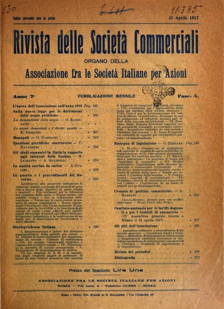 Rivista delle società commerciali organo della Associazione fra le società italiane per azioni