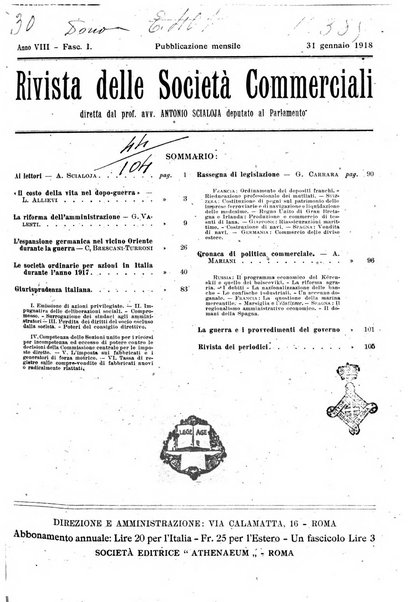 Rivista delle società commerciali organo della Associazione fra le società italiane per azioni