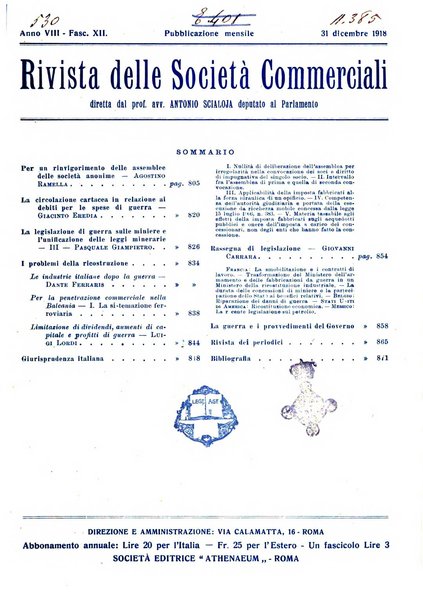 Rivista delle società commerciali organo della Associazione fra le società italiane per azioni