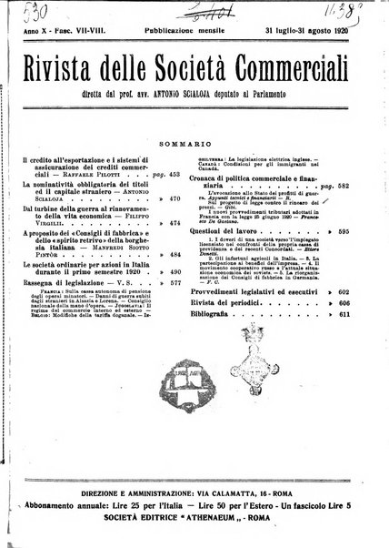 Rivista delle società commerciali organo della Associazione fra le società italiane per azioni