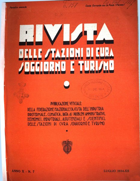 Rivista delle stazioni di cura soggiorno e turismo organo della Federazione fascista esercenti industria idrotermale