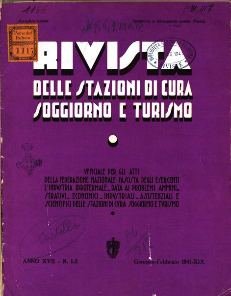 Rivista delle stazioni di cura soggiorno e turismo organo della Federazione fascista esercenti industria idrotermale