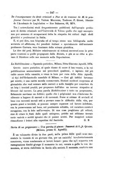 Rivista di discipline carcerarie in relazione con l'antropologia, col diritto penale, con la statistica