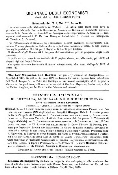 Rivista di discipline carcerarie in relazione con l'antropologia, col diritto penale, con la statistica