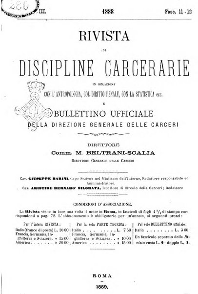 Rivista di discipline carcerarie in relazione con l'antropologia, col diritto penale, con la statistica