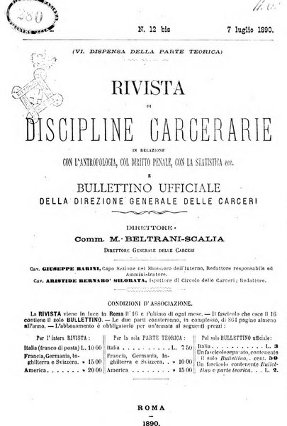 Rivista di discipline carcerarie in relazione con l'antropologia, col diritto penale, con la statistica