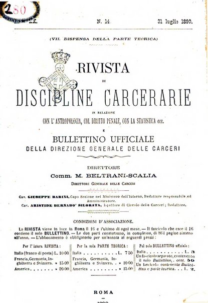 Rivista di discipline carcerarie in relazione con l'antropologia, col diritto penale, con la statistica