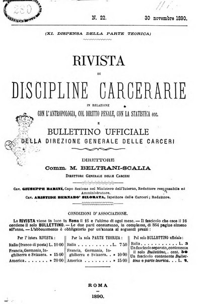 Rivista di discipline carcerarie in relazione con l'antropologia, col diritto penale, con la statistica