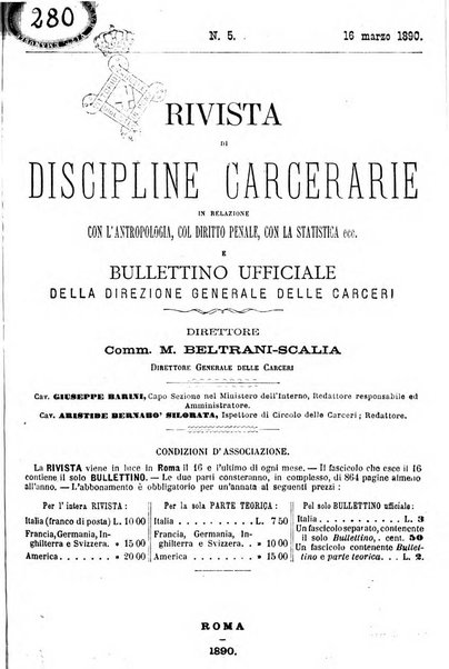 Rivista di discipline carcerarie in relazione con l'antropologia, col diritto penale, con la statistica