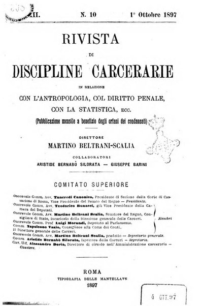 Rivista di discipline carcerarie in relazione con l'antropologia, col diritto penale, con la statistica