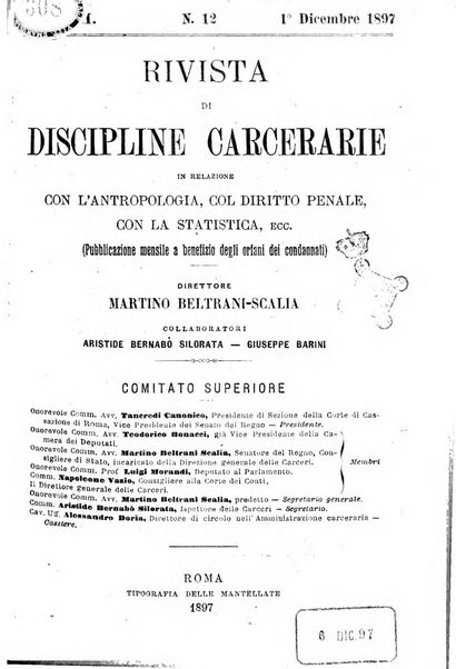 Rivista di discipline carcerarie in relazione con l'antropologia, col diritto penale, con la statistica