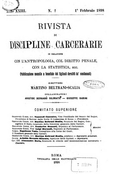 Rivista di discipline carcerarie in relazione con l'antropologia, col diritto penale, con la statistica