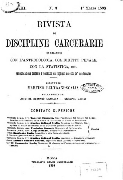 Rivista di discipline carcerarie in relazione con l'antropologia, col diritto penale, con la statistica