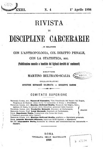 Rivista di discipline carcerarie in relazione con l'antropologia, col diritto penale, con la statistica